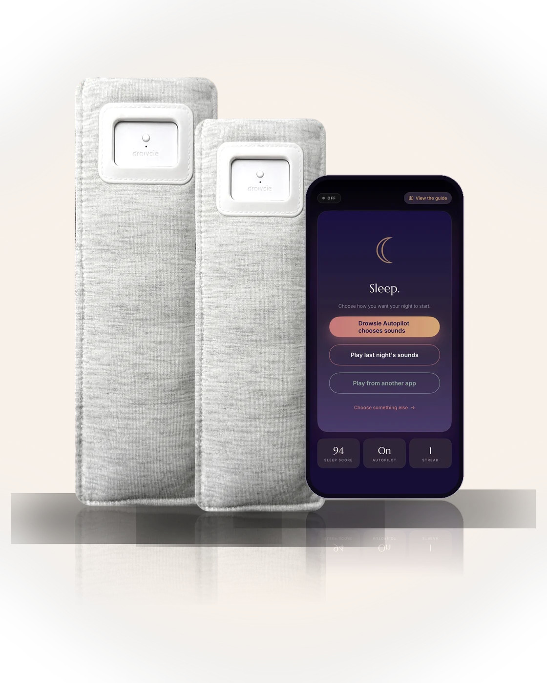 Two Drowsie V3 speakers and the Drowsie app