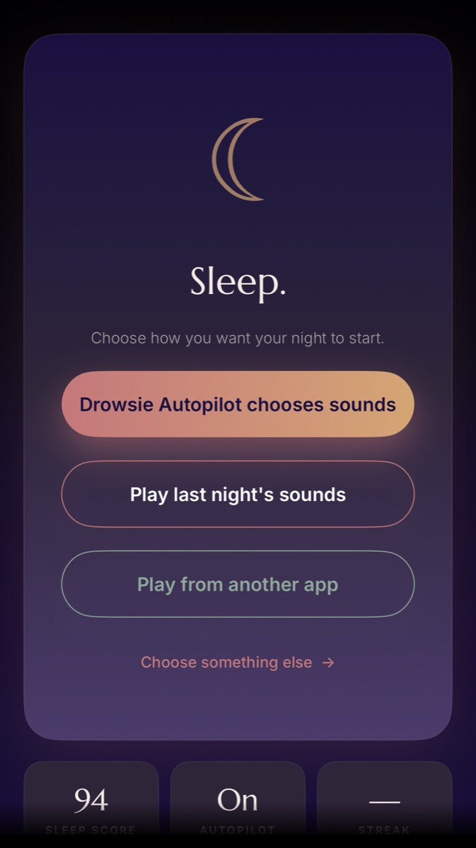 The Drowsie app — Tonight screen